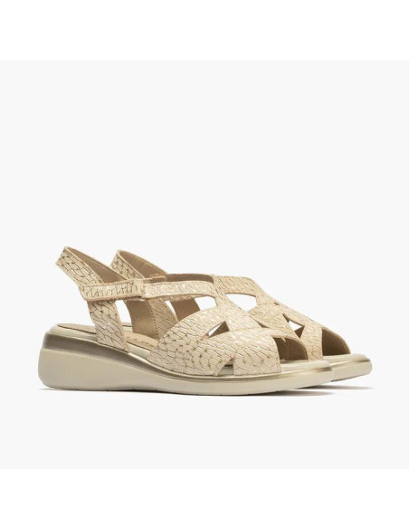 Sandalia asimétrica con velcro en piel grabada fantasía - PITILLOS 10341- oro