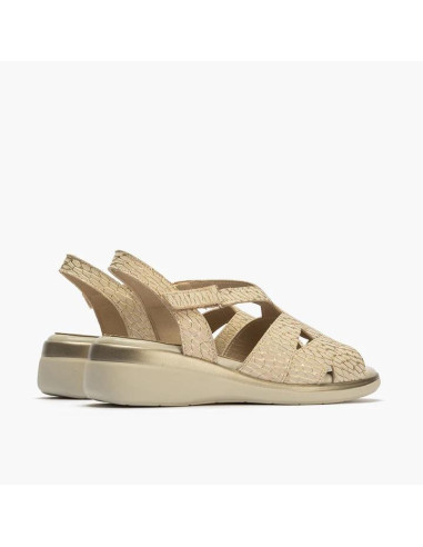 Sandalia asimétrica con velcro en piel grabada fantasía - PITILLOS 10341- oro