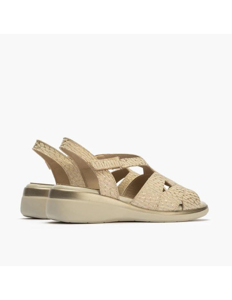 Sandalia asimétrica con velcro en piel grabada fantasía - PITILLOS 10341- oro