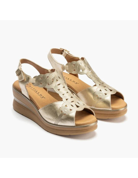 Sandalia plataforma con hebilla en piel - PITILLOS 10350 - oro