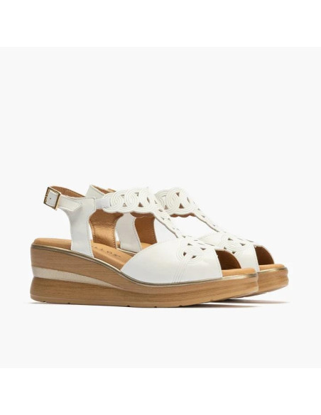 Sandalia plataforma con hebilla en piel - PITILLOS 10351- blanco