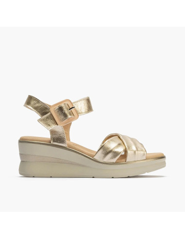 Sandalia plataforma con hebilla en piel - PITILLOS 10364 - oro