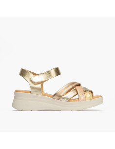 SSandalia pala tubulares cruzados piel combinada - PITILLOS 10610 - oro