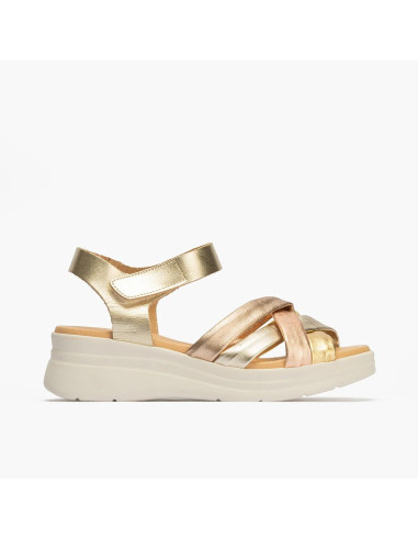 SSandalia pala tubulares cruzados piel combinada - PITILLOS 10610 - oro