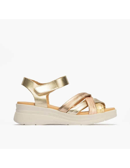 SSandalia pala tubulares cruzados piel combinada - PITILLOS 10610 - oro