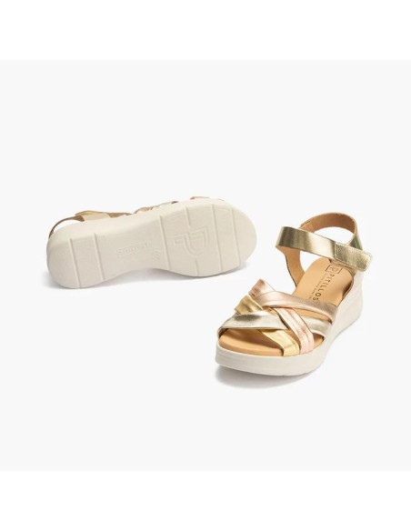 SSandalia pala tubulares cruzados piel combinada - PITILLOS 10610 - oro