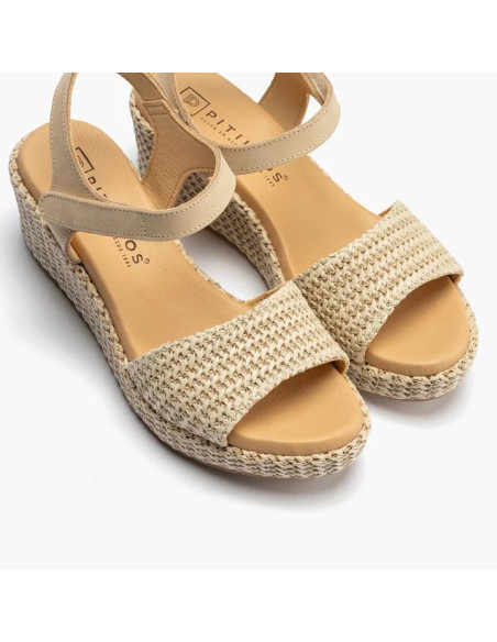 Sandalia rafia cuña cierre velcro - PITILLOS 10561 - natural