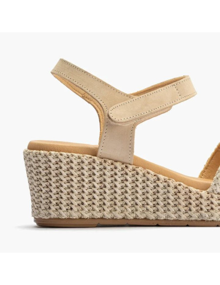 Sandalia rafia cuña cierre velcro - PITILLOS 10561 - natural