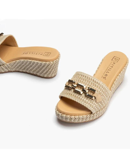 Zueco con adorno metal mujer en rafia - PITILLOS 10562 - natural