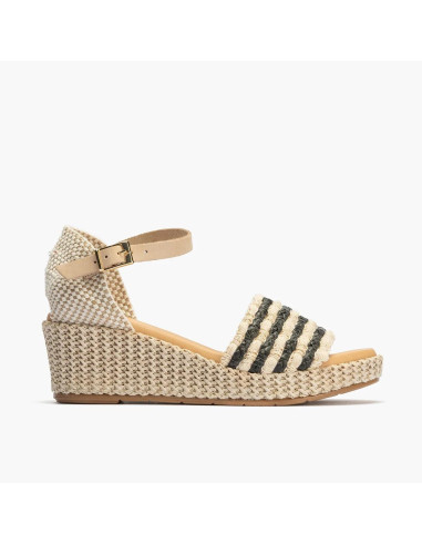 Sandalia pala con banda bicolor en algodón - PITILLOS 10563 - narural