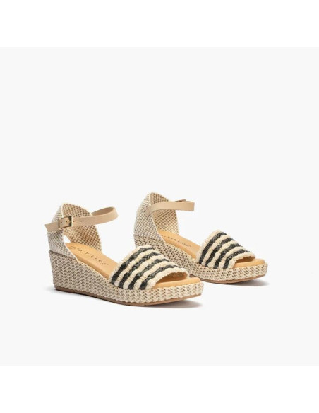 Sandalia pala con banda bicolor en algodón - PITILLOS 10563 - narural