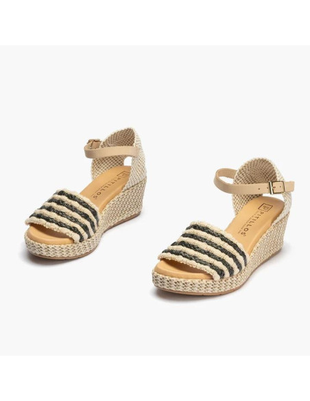 Sandalia pala con banda bicolor en algodón - PITILLOS 10563 - narural