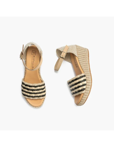 Sandalia pala con banda bicolor en algodón - PITILLOS 10563 - narural