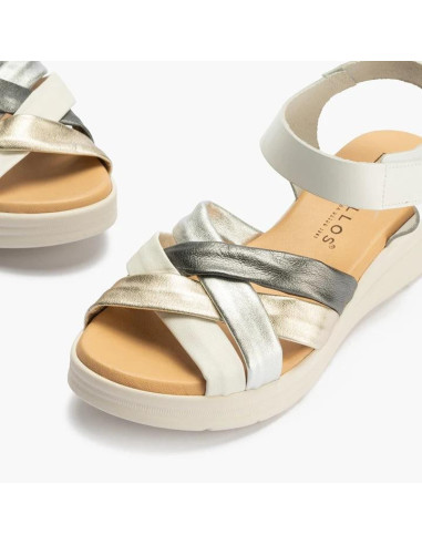 Sandalia pala tubulares cruzados piel combinada - PITILLOS 10610 - blanco