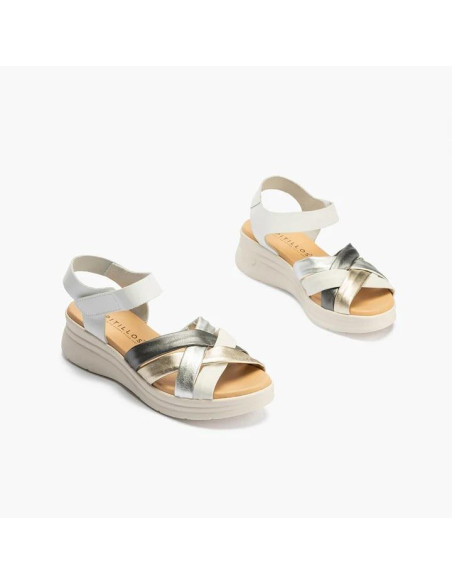 Sandalia pala tubulares cruzados piel combinada - PITILLOS 10610 - blanco