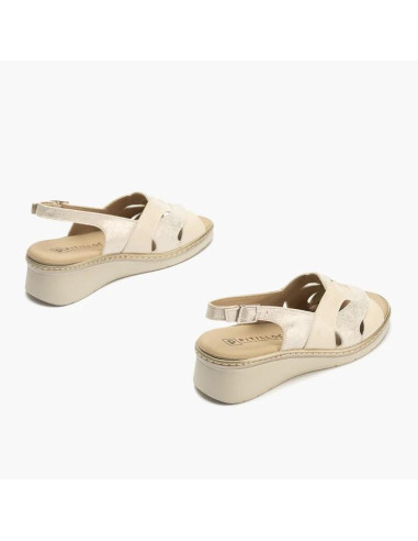 Sandalia con hebilla en piel charol combinada - PITILLOS 10310 - crema
