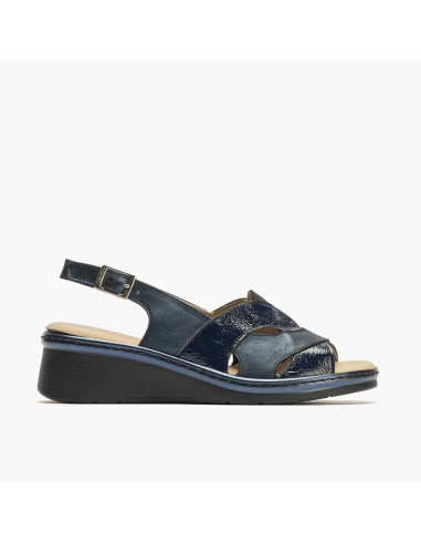 Sandalia mujer con hebilla en piel charol combinada - PITILLOS 10310 - azul