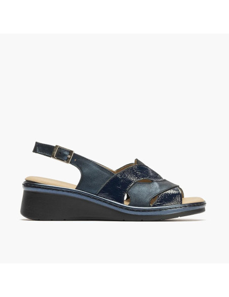 Sandalia mujer con hebilla en piel charol combinada - PITILLOS 10310 - azul
