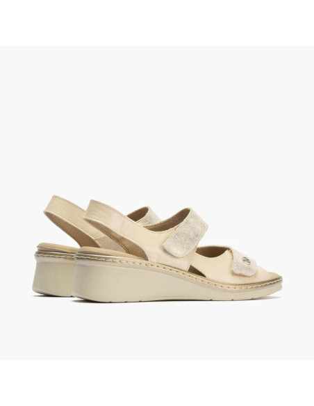 Sandalia con doble velcro en piel combinada - PITILLOS 10312 - crema