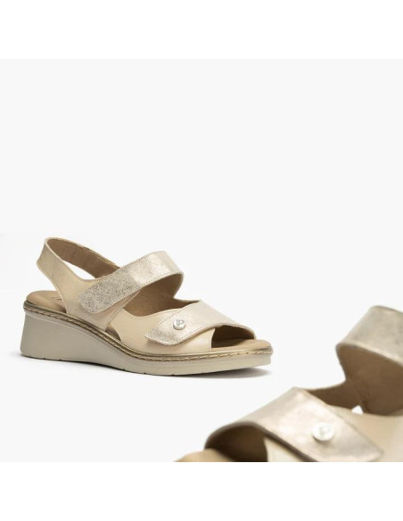 Sandalia con doble velcro en piel combinada - PITILLOS 10312 - crema