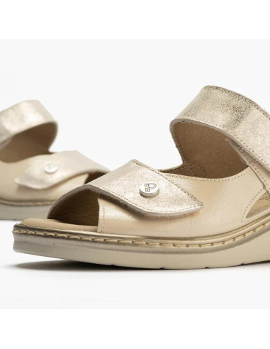 Sandalia con doble velcro en piel combinada - PITILLOS 10312 - crema