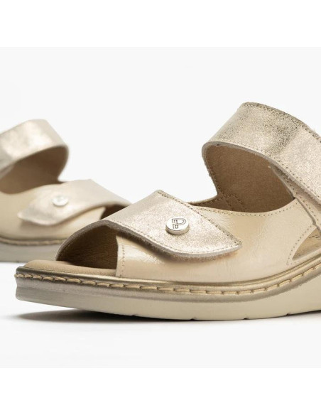 Sandalia con doble velcro en piel combinada - PITILLOS 10312 - crema