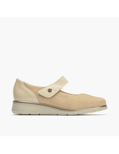 Mercedes mujer con velcro en rejilla y piel charol - PITILLOS 10331 - crema