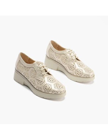 Blucher plataforma con picados mujer en piel fantasía - PITILLOS 10390 - oro