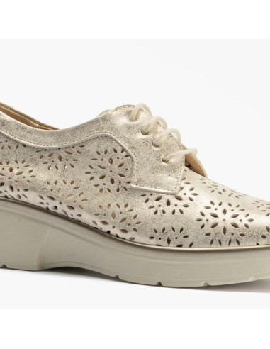 Blucher plataforma con picados mujer en piel fantasía - PITILLOS 10390 - oro