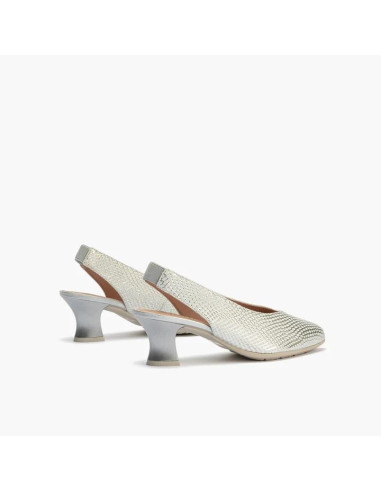 Salón de pico con elástico en piel grabada fantasía - PITILLOS 10510 - plata