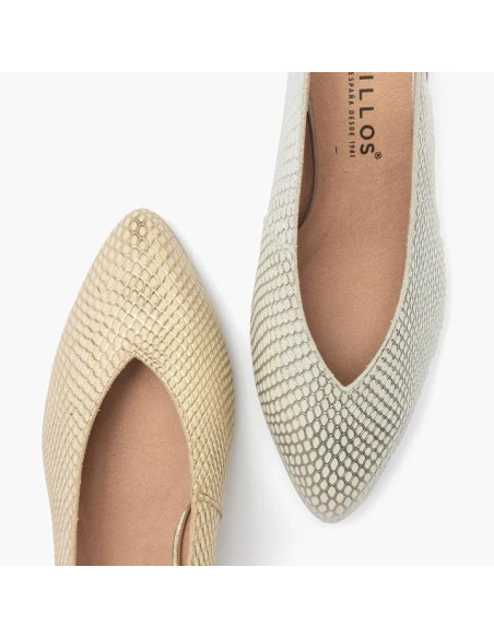 Salón de pico con elástico en piel grabada fantasía - PITILLOS 10510 - plata