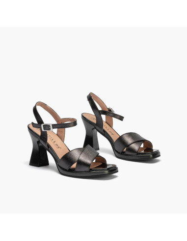 Sandalia con plataforma interior pala cruzada con hebilla en piel laminado - PITILLOS 10540 - negro