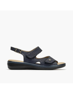 Sandalia con doble velcro en piel grabada - PITILLOS 10300 - marino