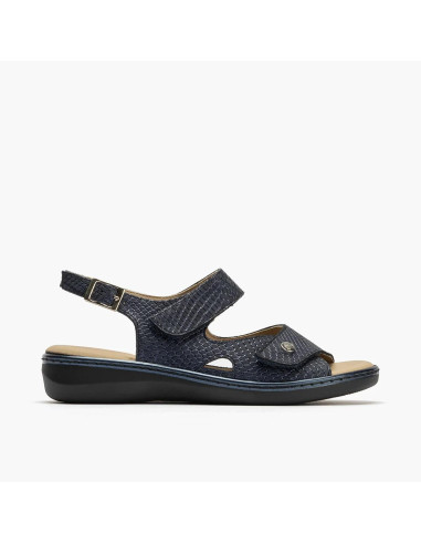 Sandalia con doble velcro en piel grabada - PITILLOS 10300 - marino