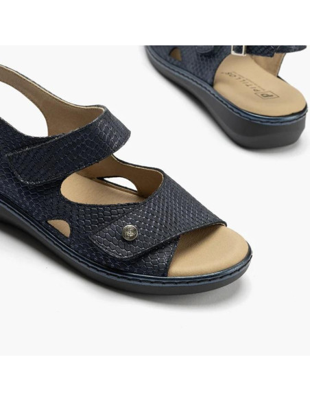 Sandalia con doble velcro en piel grabada - PITILLOS 10300 - marino