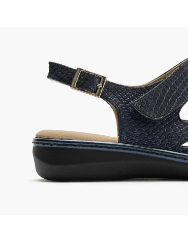 Sandalia con doble velcro en piel grabada - PITILLOS 10300 - marino