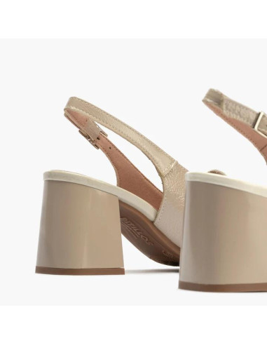Mocasin talon abierto con tacón mujer con hebilla en piel charol - PITILLOS10491 - beig