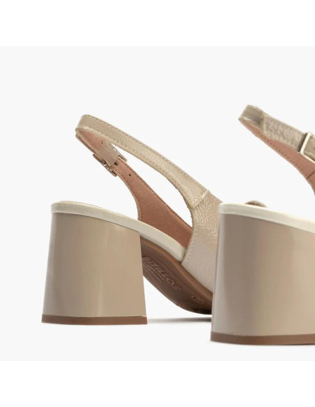 Mocasin talon abierto con tacón mujer con hebilla en piel charol - PITILLOS10491 - beig