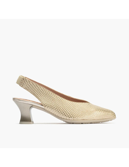 Salón de pico con elástico en piel grabada fantasía - PITILLOS 10510 - oro