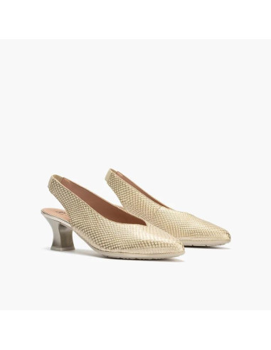 Salón de pico con elástico en piel grabada fantasía - PITILLOS 10510 - oro