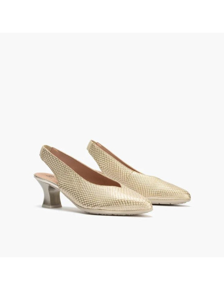 Salón de pico con elástico en piel grabada fantasía - PITILLOS 10510 - oro