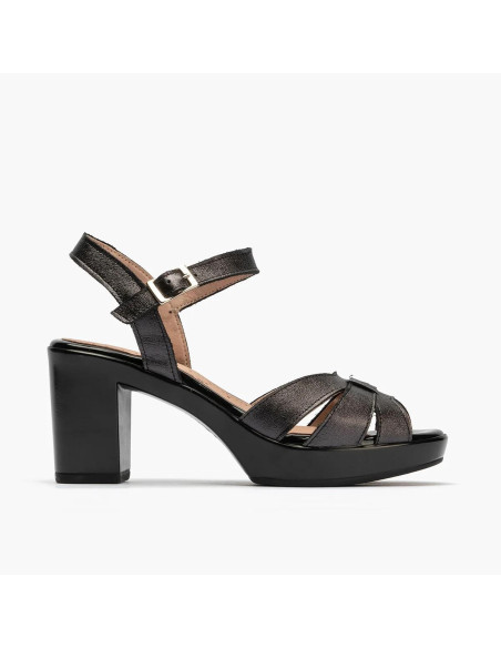 Sandalia plataforma 3 tubulares con hebilla en piel laminada - PITILLOS 20123 - negro