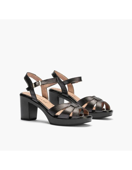 Sandalia plataforma 3 tubulares con hebilla en piel laminada - PITILLOS 20123 - negro