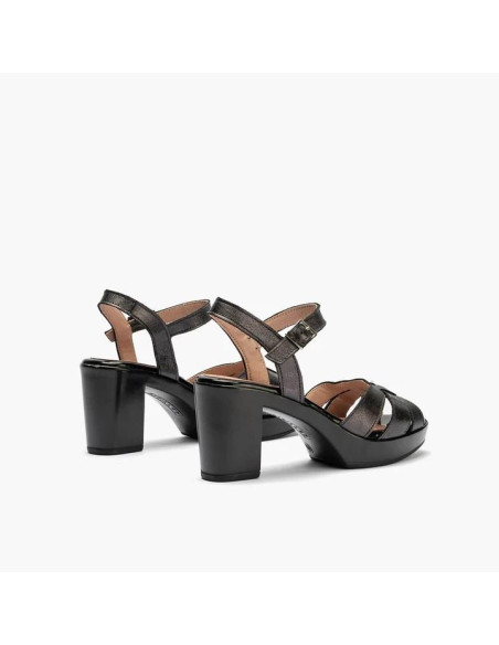 Sandalia plataforma 3 tubulares con hebilla en piel laminada - PITILLOS 20123 - negro