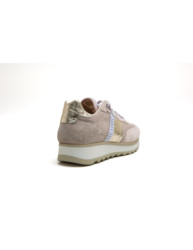 Deportiva mujer en piel cordón elástico - CETTI C-849 - beig