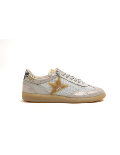 Zapatilla canvas mujer en piel con rejilla - CETTI C1385 - champagne