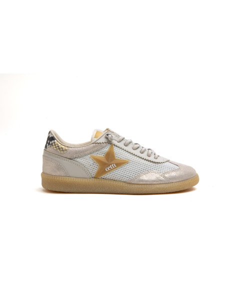 Zapatilla canvas mujer en piel con rejilla - CETTI C1385 - champagne