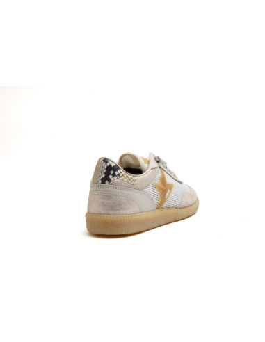 Zapatilla canvas mujer en piel con rejilla - CETTI C1385 - champagne