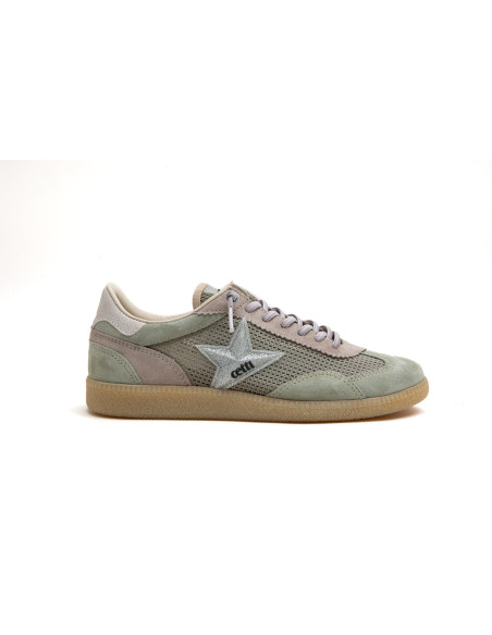 Zapatilla canvas mujer en piel con rejilla - CETTI C1385 - kaki