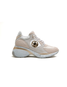 Deportivas cuña en piel con detalles metalizados - CETTI C1376 - beig